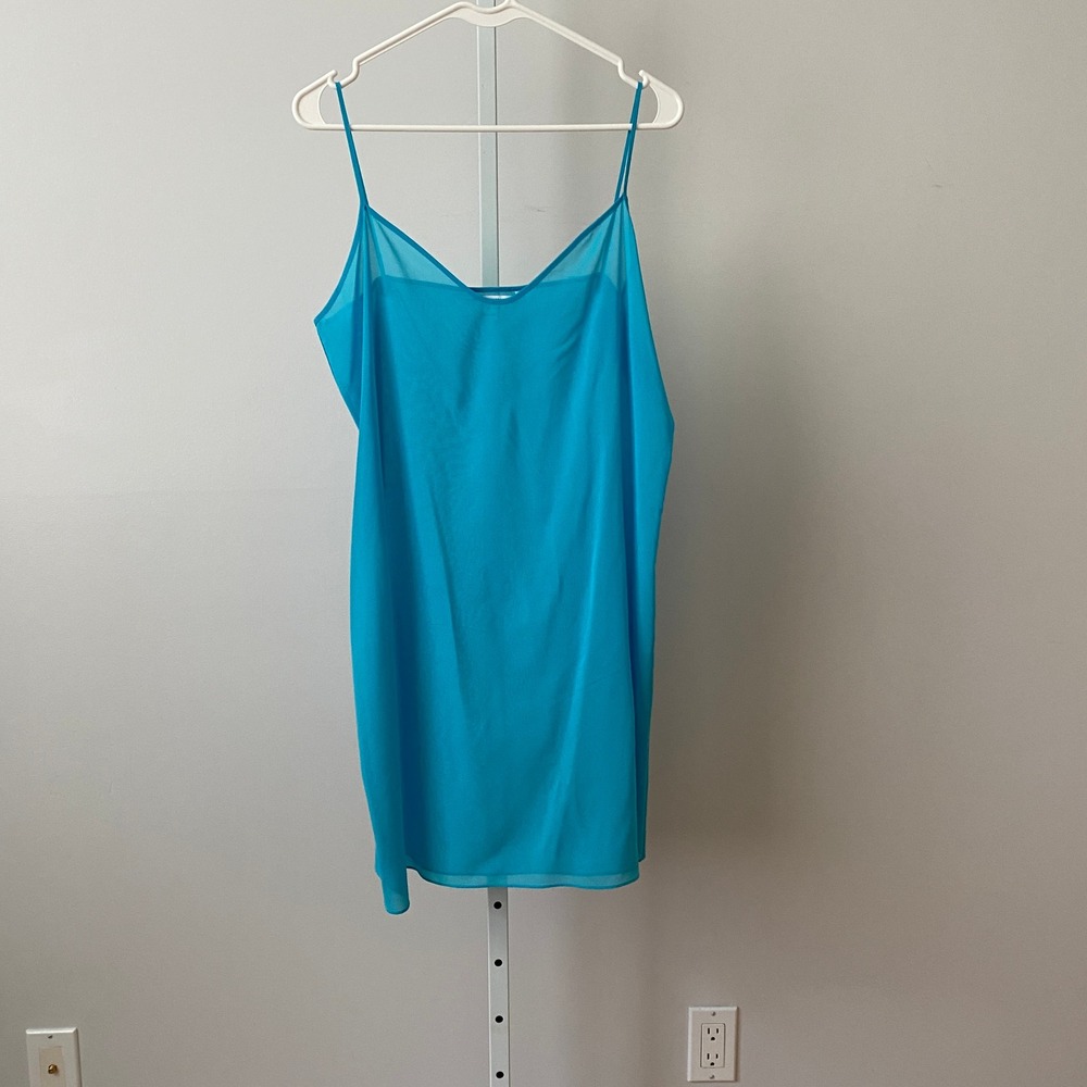 Diane von Furstenberg Designer 12 Blue Luxuty 100% Silk Slip Mini Dress Sheer‎